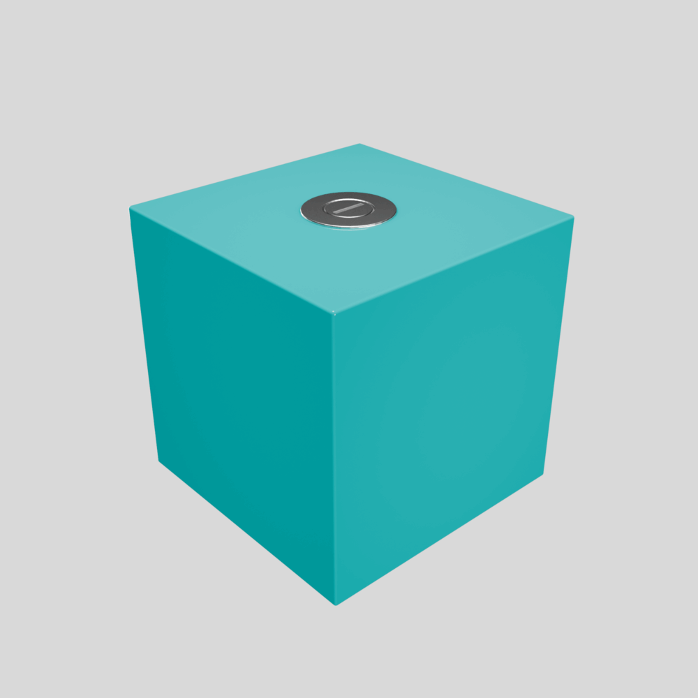 Urne funéraire en bois bleu turquoise – vue de côté avec ouverture à cendres apparente